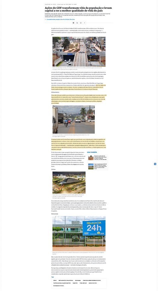 Ações do GDF transformam vida da população e levam capital a ter a melhor qualidade de vida do país